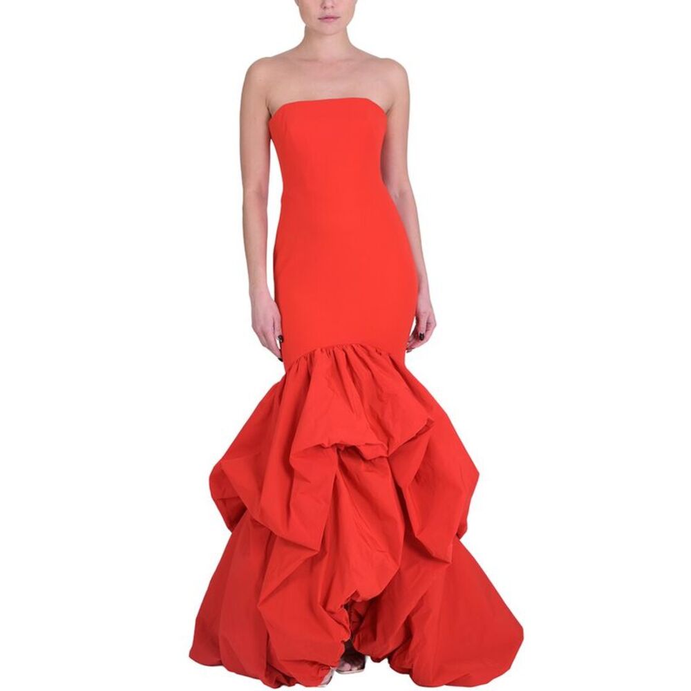 Marchesa Notte Womens  Drop Waist Mermaid Gown, Red